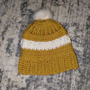 Cozy Mustard and White Knit Beanie